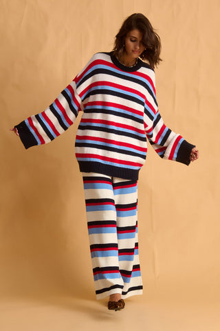 karavan clothing fashion fall winter 25 homecoming krvn collection carina sweater ivory blue red stripes