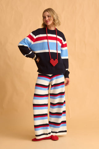 karavan clothing fashion fall winter 25 homecoming krvn collection nivia knitted sweater blue red stripes