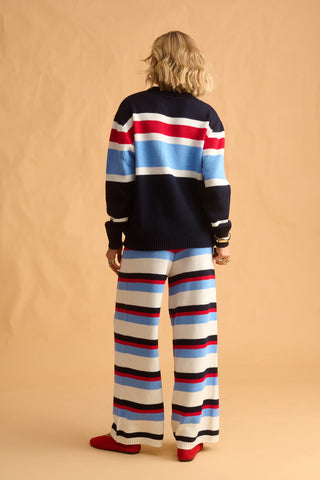 karavan clothing fashion fall winter 25 homecoming krvn collection nivia knitted sweater blue red stripes