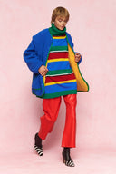 karavan fall winter 26' collection elin knitted sweater blue red yellow lines