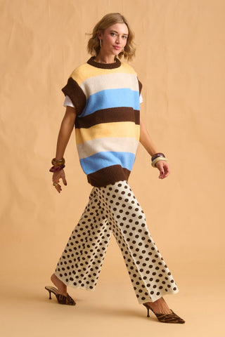 karavan clothing fashion fall winter 25 homecoming krvn collection malou knitted trousers brown ivory polka dots