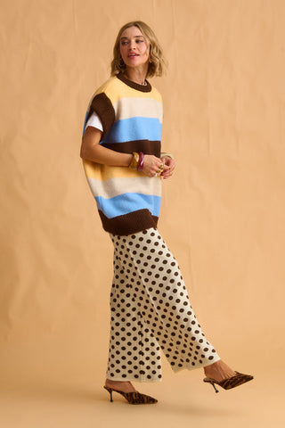 karavan clothing fashion fall winter 25 homecoming krvn collection malou knitted trousers brown ivory polka dots