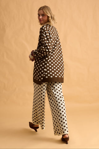 karavan clothing fashion fall winter 25 homecoming krvn collection malou knitted trousers brown ivory polka dots