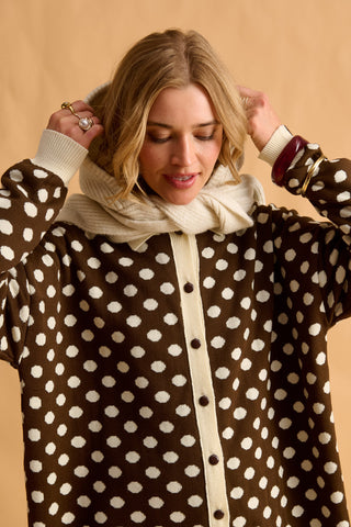 karavan clothing fashion fall winter 25 homecoming krvn collection jarnett knitted shirt brown ivory polka dots