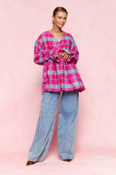karavan loungewear planet fall winter 26' collection alexis shirt magenta checked