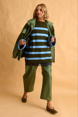 karavan clothing fashion fall winter 25 homecoming krvn collection amaryllis sweater light blue khaki stripes