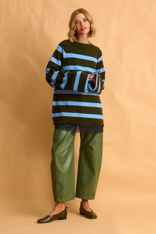 karavan clothing fashion fall winter 25 homecoming krvn collection amaryllis sweater light blue khaki stripes