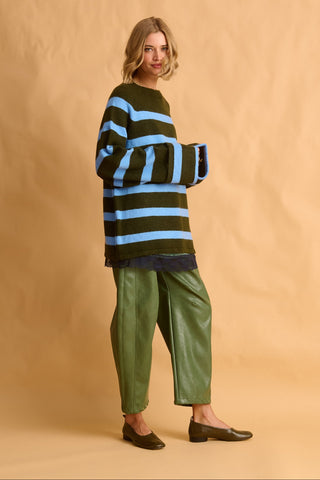 karavan clothing fashion fall winter 25 homecoming krvn collection amaryllis sweater light blue khaki stripes