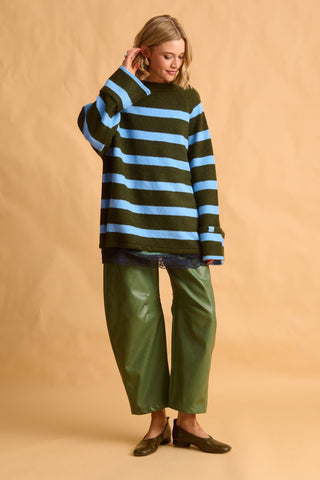 karavan clothing fashion fall winter 25 homecoming krvn collection amaryllis sweater light blue khaki stripes