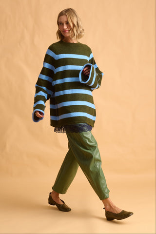 karavan clothing fashion fall winter 25 homecoming krvn collection amaryllis sweater light blue khaki stripes