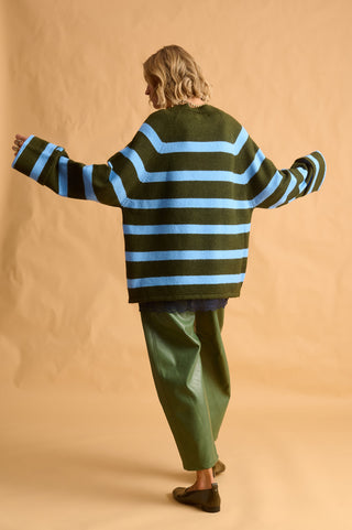 karavan clothing fashion fall winter 25 homecoming krvn collection amaryllis sweater light blue khaki stripes