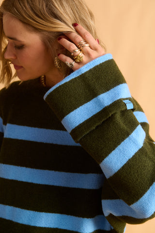 karavan clothing fashion fall winter 25 homecoming krvn collection amaryllis sweater light blue khaki stripes