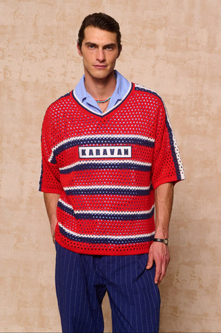 karavan clothing fashion spring summer 26 men nai collection antonio knitted blouse red blue stripes