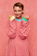 karavan loungewear planet fall winter 26' collection rosalin sweater pink red lines