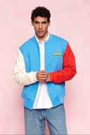 karavan men fall winter 26' collection leandro varsity jacket light blue ivory red
