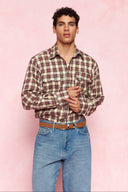 karavan men fall winter 26' collection sebastian shirt checked bordeaux ivory