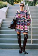 karavan fall winter 26' collection nancy ini dress black multicolor lines