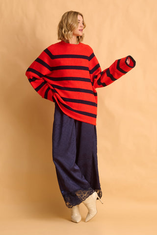 karavan clothing fashion fall winter 25 homecoming krvn collection amaryllis sweater blue red stripes