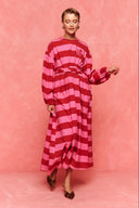 karavan fall winter 26' collection paloma dress pink red lines