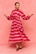 karavan fall winter 26' collection paloma dress pink red lines