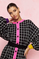 karavan fall winter 26' collection pixel knitted dress black white square