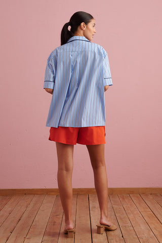 karavan clothing fashion spring summer 24 that moment homeware sleepware satin pyjamas top blue stripes