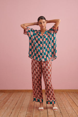 karavan clothing that moment spring summer collection Silk Pyjamas green tiles