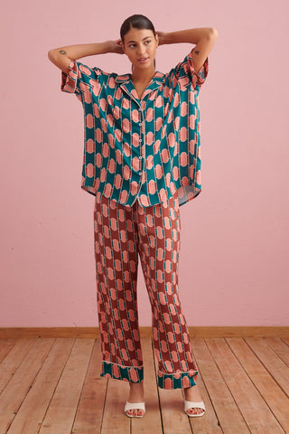 karavan clothing that moment spring summer collection Silk Pyjamas green tiles