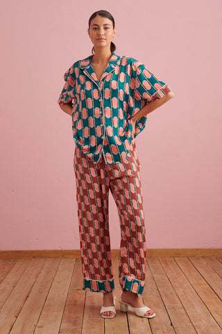 karavan clothing that moment spring summer collection Silk Pyjamas green tiles