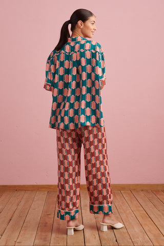 karavan clothing that moment spring summer collection Silk Pyjamas green tiles