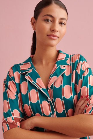 karavan clothing that moment spring summer collection Silk Pyjamas green tiles