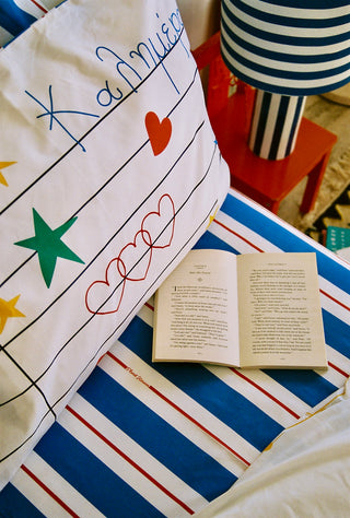 karavan clothing fashion fall winter 25 homecoming rookies collection kid fitted bed sheet blue red stripes