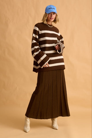 karavan clothing fashion fall winter 25 homecoming krvn collection amaryllis sweater green ivory stripes