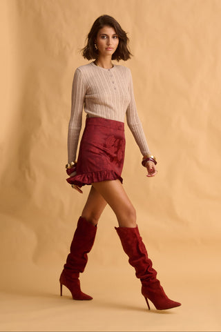 karavan clothing fashion fall winter 25 homecoming krvn collection renata mini skirt bordeaux