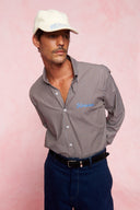 karavan men fall winter 26' collection benito shirt brown stripes