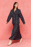 karavan fall winter 26' collection shadow skirt checked blue green