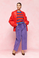 karavan fall winter 26' collection meryem knitted pullover red yellow purple green lines