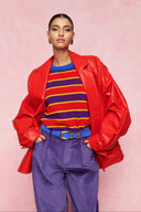 karavan fall winter 26' collection meryem knitted pullover red yellow purple green lines