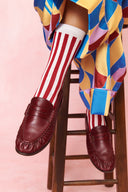 karavan loungewear planet fall winter 26' collection stripe socks white red