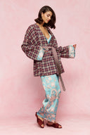 karavan loungewear planet fall winter 26' collection pinot cardigan burgundy checked