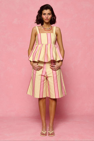 karavan clothing fashion spring summer 26 nai collection vanessa bermuda pink yellow stripes