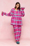 karavan loungewear planet fall winter 26' collection alexis shirt magenta checked