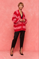 karavan fall winter 26' collection janice knitted cardigan pink red lines