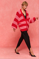 karavan fall winter 26' collection janice knitted cardigan pink red lines