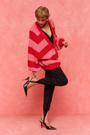 karavan fall winter 26' collection janice knitted cardigan pink red lines