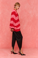 karavan fall winter 26' collection janice knitted cardigan pink red lines