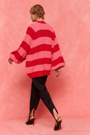 karavan fall winter 26' collection janice knitted cardigan pink red lines