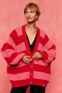 karavan fall winter 26' collection janice knitted cardigan pink red lines
