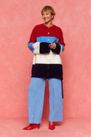 karavan fall winter 26' collection anastasia cardigan blue red white lines