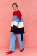 karavan fall winter 26' collection anastasia cardigan blue red white lines